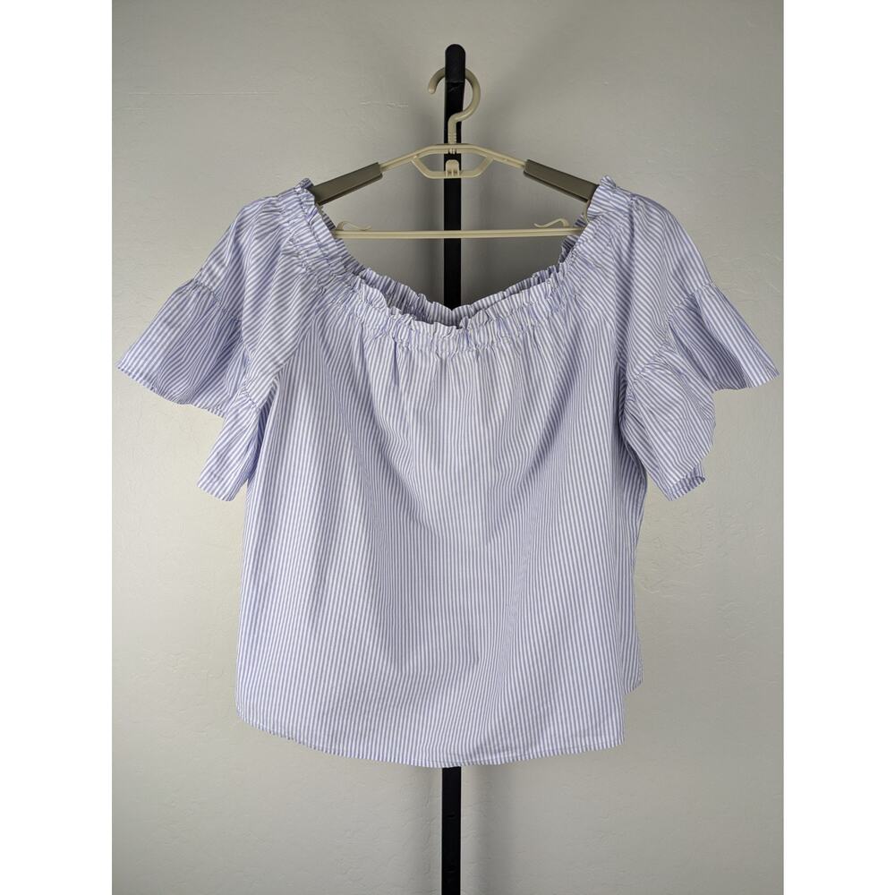 Kate Spade Broome Street Blue and White Stripe Off The Shoulder Top - Picture 2 of 8